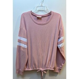 Bobbie Brooks ladies pink w/ white stripes on sleeves soft sweater XL #26-0752